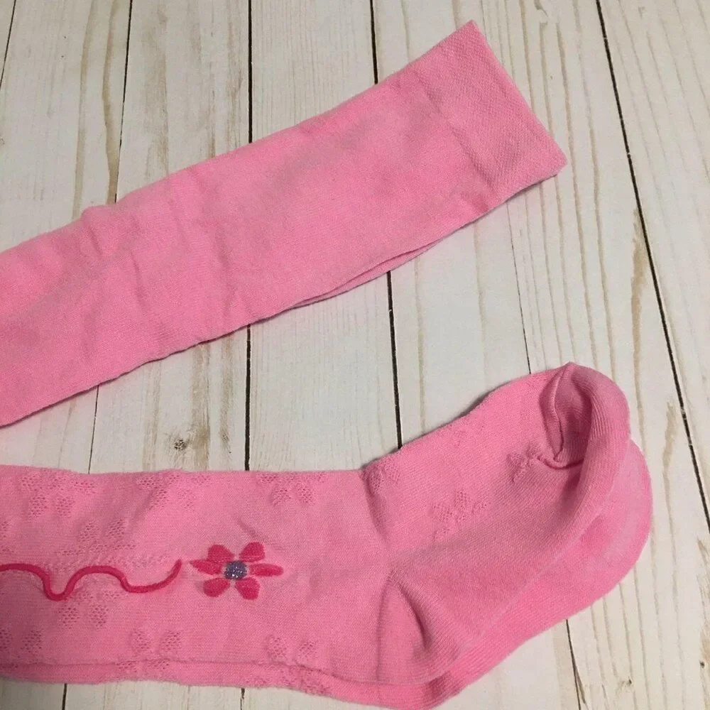 Pink Girls Tights With Floral Design By Scorpio Size 128-134 85% Cotton 10% Poly